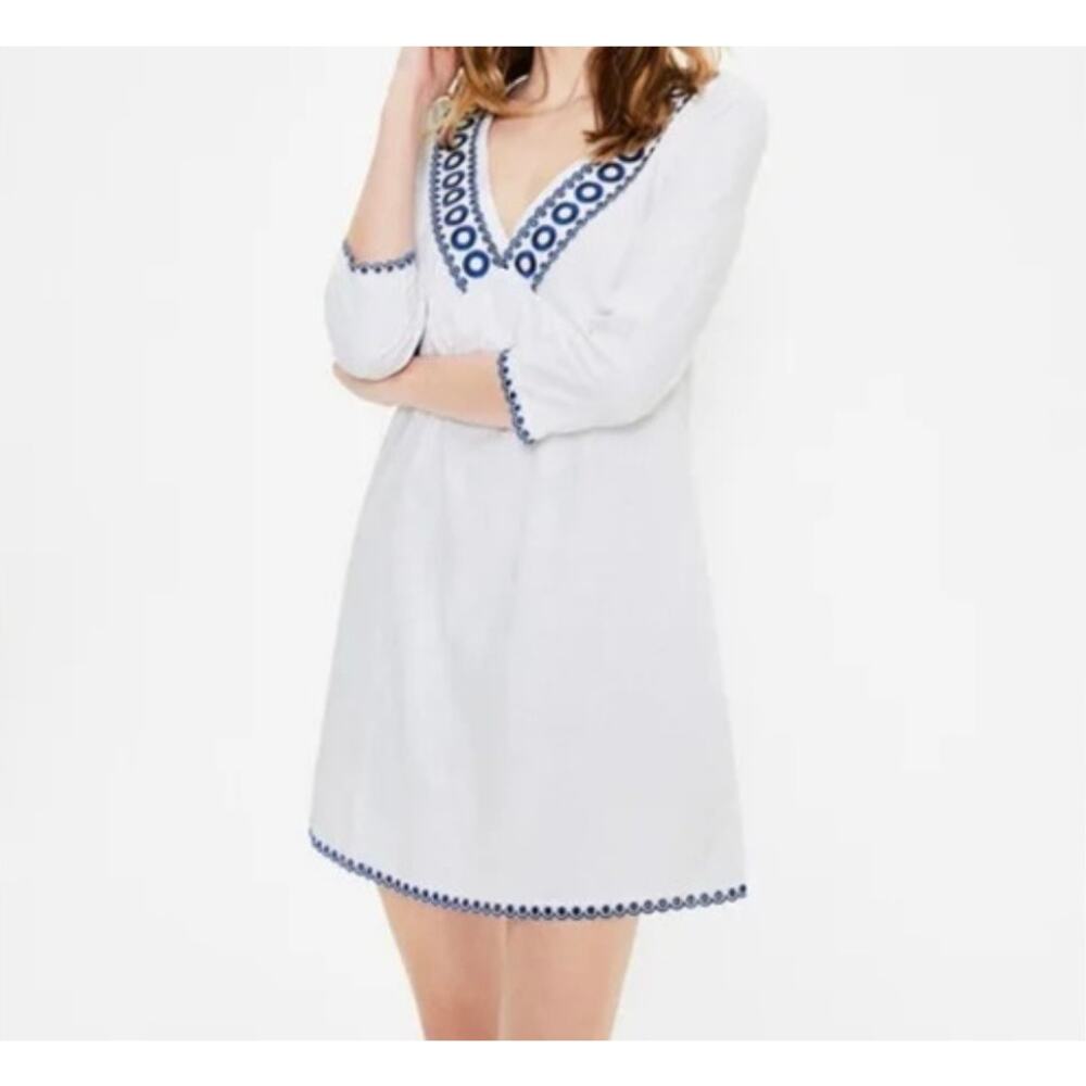 BODEN Cotton Jersey Tunic Dress Womens 6 Rosanna Embroidered Beach Cover Up